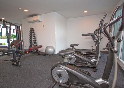 Home fitness gym with various exercise equipment