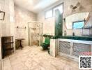 Spacious bathroom with natural light and modern amenities