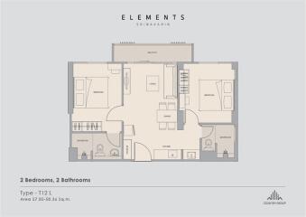 Floor plan of a 2 bedroom and 2 bathroom apartment
