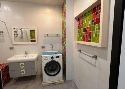 Modern bathroom with integrated laundry facilities