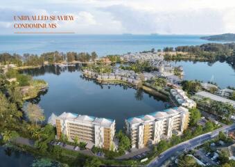 Aerial view of seaside residential condominiums with surrounding community