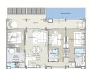 Architectural blueprint of a residential building layout with swimming pool