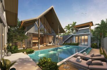 Luxurious house exterior with swimming pool