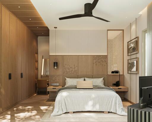 Spacious and well-appointed bedroom with modern decor