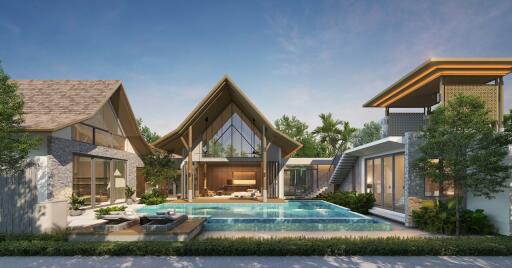 Modern luxury houses with pool in a high-end residential area