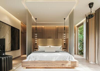 Elegant modern bedroom with nature view
