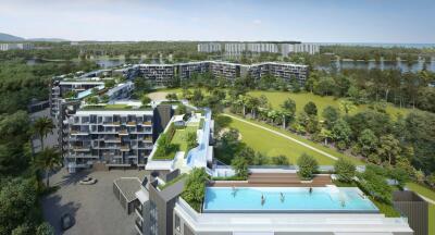 Modern residential apartment buildings with outdoor facilities