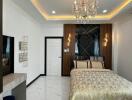 Elegantly designed modern bedroom with ambient lighting