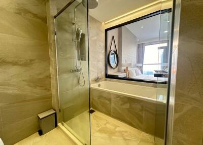 Modern bathroom with shower and glass door