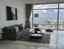 Modern living room with city view