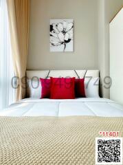 Cozy bedroom with elegant decor and art on the wall