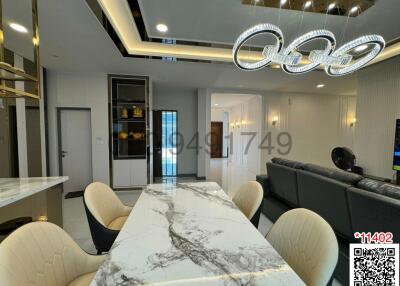 Modern dining room with elegant furniture and lighting