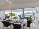 Modern dining room with open view to the garden