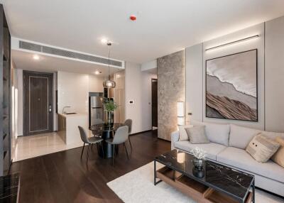 Modern living room with dining area and elegant decor