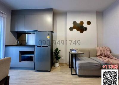 Modern living room with integrated kitchen