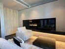 Modern living room interior with sleek furniture and ambient lighting