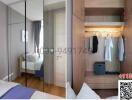 Compact bedroom with mirrored closet and built-in wardrobe