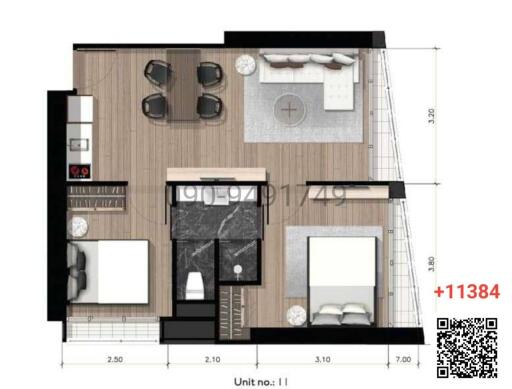 Architectural blueprint of a modern apartment layout