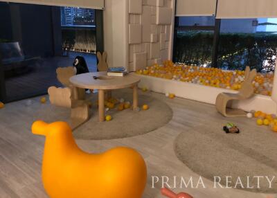 Modern living room with playful design and indoor play area