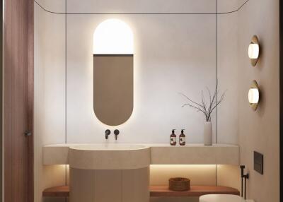Modern bathroom with elegant finishes and warm lighting