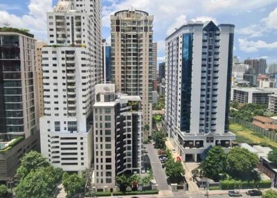 High-rise residential buildings with a clear sky backdrop