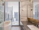 Luxurious modern bathroom with city view