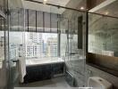 Modern bathroom with city view