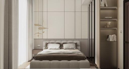 Modern spacious bedroom with elegant interior design