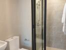 Modern bathroom with glass shower and toilet