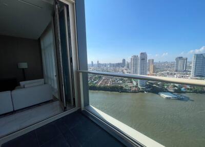 Spacious balcony with scenic city and river view