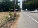 Paved road with greenery and electric poles along the roadside