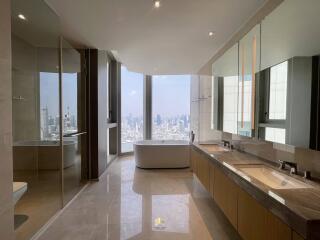 Luxurious spacious bathroom with city view