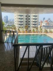 Balcony with city view and pool