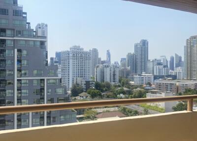 City view from balcony of an urban apartment