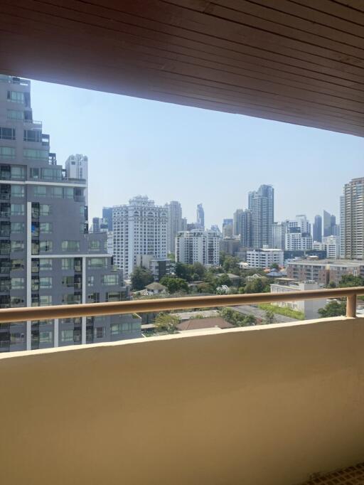 City view from balcony of an urban apartment