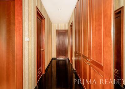 Elegant wooden-paneled corridor in a modern home
