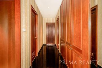 Elegant wooden-paneled corridor in a modern home