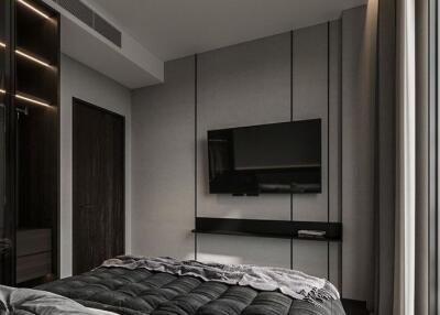 Modern bedroom with city view