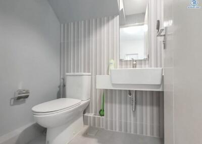 Modern white bathroom with shower and toilet