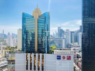 Panoramic Cityscape View from High-rise Building with Blue Sky