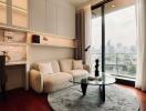 Modern living room with city view