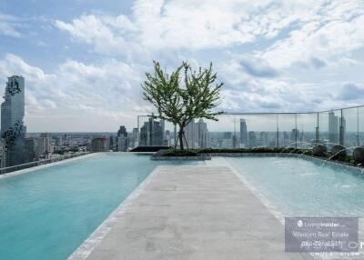 Luxurious rooftop pool with a stunning city skyline view