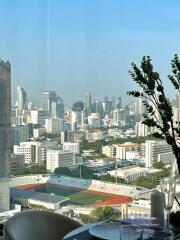 High-rise city view from the building window