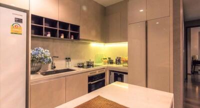 Modern kitchen with integrated appliances and under-cabinet lighting