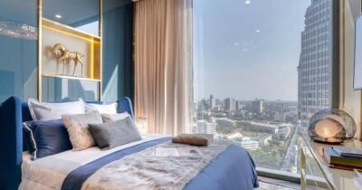 Modern bedroom with expansive city view