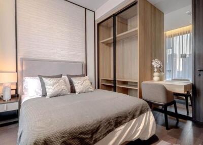 Modern bedroom with elegant decor and built-in wardrobe