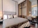 Modern bedroom with elegant decor and built-in wardrobe