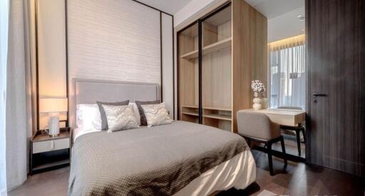 Modern bedroom with elegant decor and built-in wardrobe