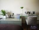 Elegant bedroom interior with decorative items on a dresser