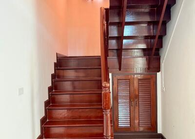 well-maintained wooden staircase in a residential home